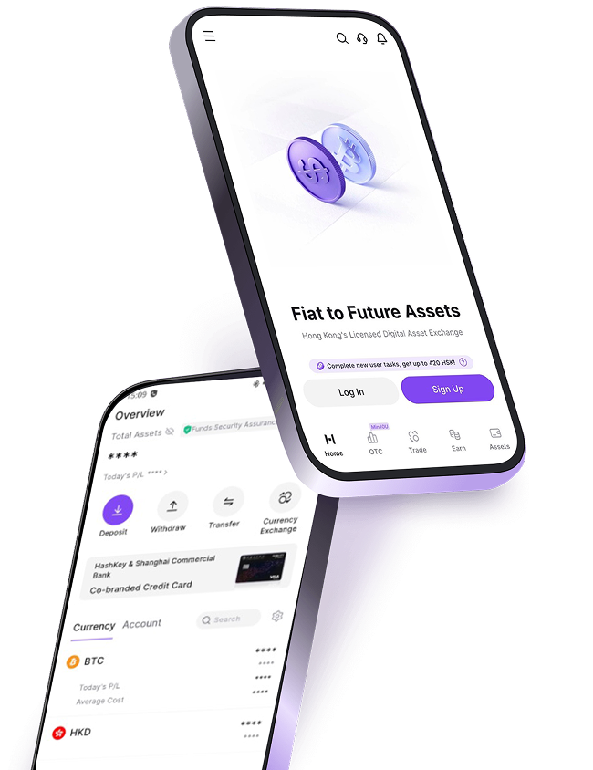 HashKey and Shacom mobile app screens